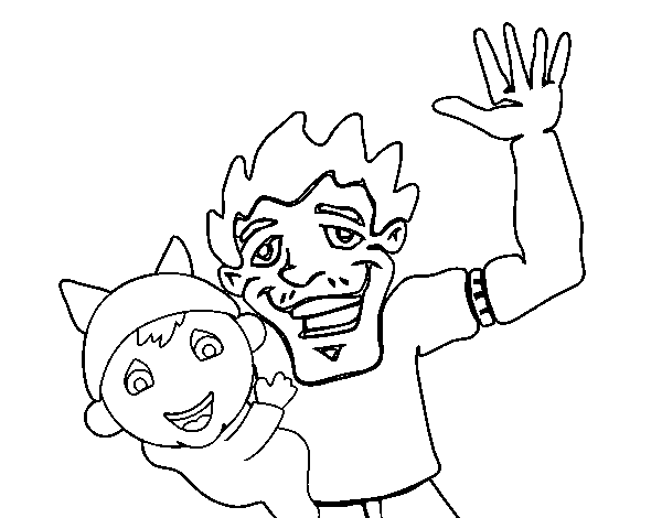 Dibujo de Padre e hijo saludando para Colorear