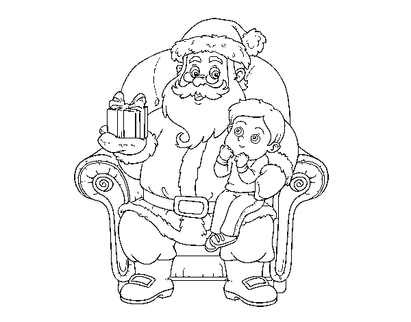 Dibujo de Papá Noel y niño en Navidad para Colorear