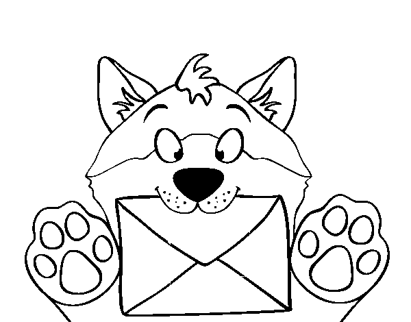 Dibujo de Perro con carta para Colorear