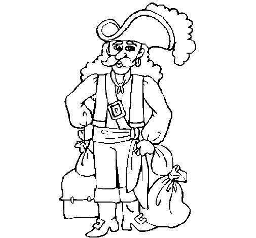 Dibujo de Pirata con sacos de oro para Colorear