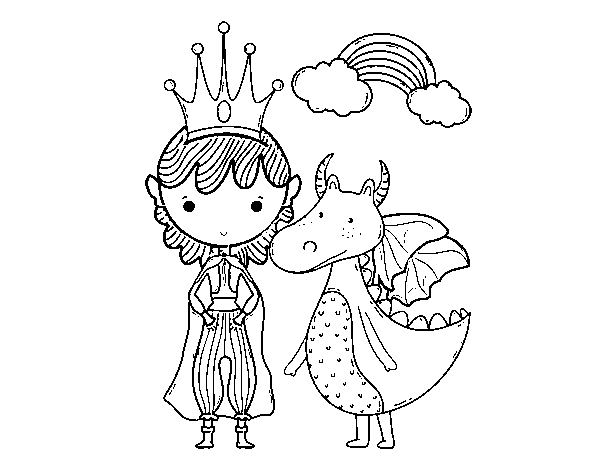 Dibujo de Príncipe y dragón para Colorear