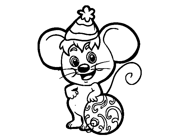 Dibujo de Ratón con Gorro de Navidad para Colorear