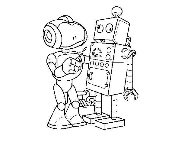 Dibujo de Robot arreglando robot para Colorear