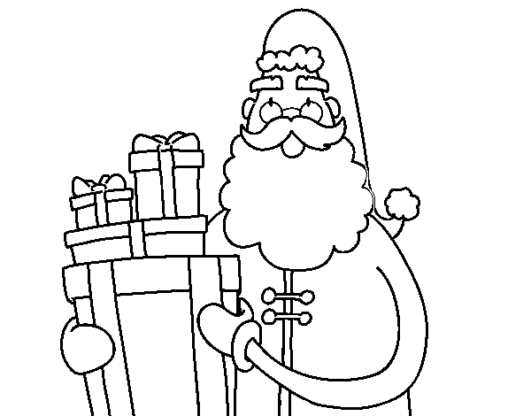 Dibujo de Santa Claus con regalos para Colorear