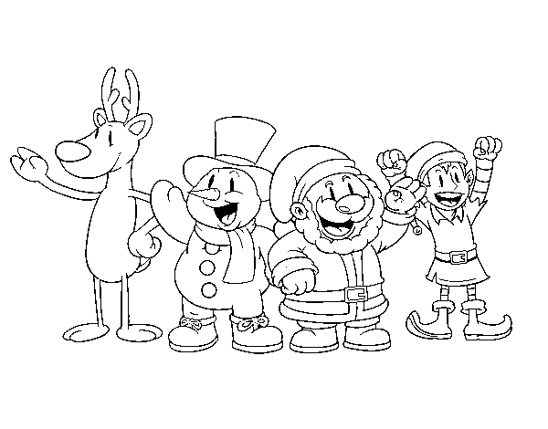 Dibujo de Santa Claus y sus amigos para Colorear