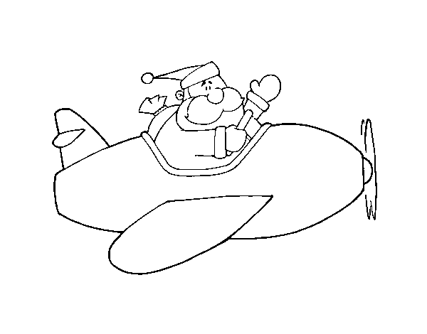 Dibujo de Santa en avión para Colorear