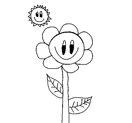Dibujo de Sol y flor para Colorear