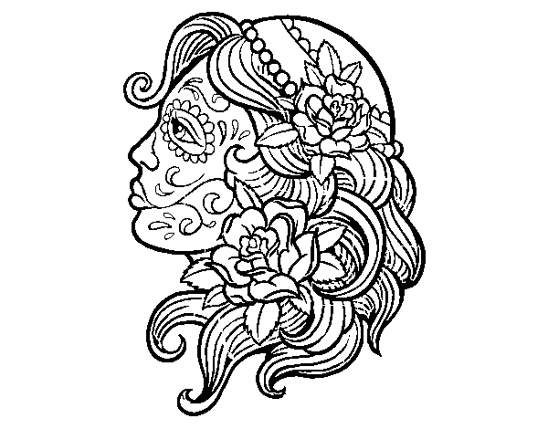 Dibujo de Tatuaje de Catrina para Colorear