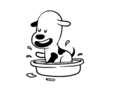 Dibujo de Un perrito en la bañera