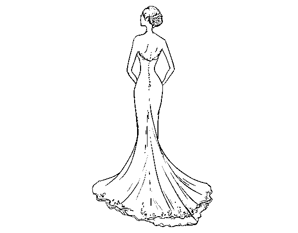 Dibujo de Vestido de boda con cola para Colorear
