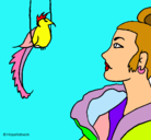Dibujo Mujer y pájaro pintado por isabela