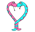 Dibujo Serpientes enamoradas pintado por palo