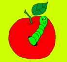 Dibujo Manzana con gusano pintado por MARCELA