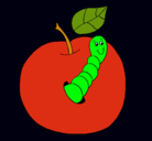 Dibujo Manzana con gusano pintado por wendycristal