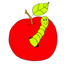 Dibujo Manzana con gusano pintado por choco