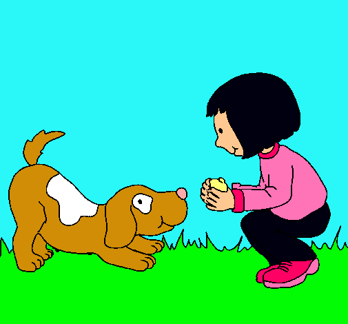 Niña y perro jugando