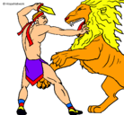 Dibujo Gladiador contra león pintado por rociocarabajal