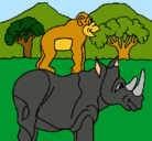 Dibujo Rinoceronte y mono pintado por elrinoceronteyelchango