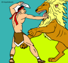 Dibujo Gladiador contra león pintado por jm