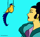Dibujo Mujer y pájaro pintado por laurarjona