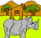 Dibujo Rinoceronte y mono pintado por mario