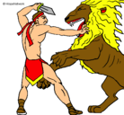 Dibujo Gladiador contra león pintado por curro
