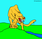 Dibujo Tigre con afilados colmillos pintado por jimena