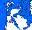 Dibujo Gladiador contra león pintado por erics