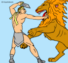 Dibujo Gladiador contra león pintado por adri