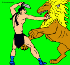 Dibujo Gladiador contra león pintado por ivanvillalba