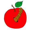 Dibujo Manzana con gusano pintado por manzana