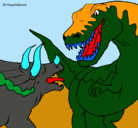 Dibujo Lucha de dinosaurios pintado por junior