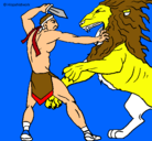 Dibujo Gladiador contra león pintado por eddy