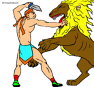 Dibujo Gladiador contra león pintado por santiago