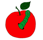 Dibujo Manzana con gusano pintado por veronica