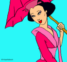 Dibujo Geisha con paraguas pintado por dangalier