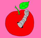 Dibujo Manzana con gusano pintado por clara