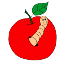 Dibujo Manzana con gusano pintado por shakira