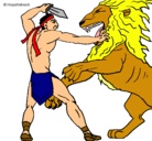 Dibujo Gladiador contra león pintado por mari