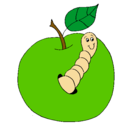 Dibujo Manzana con gusano pintado por m