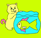 Dibujo Gato y pez pintado por SS