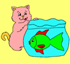 Dibujo Gato y pez pintado por NATALIA