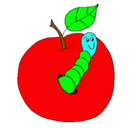 Dibujo Manzana con gusano pintado por ale