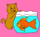 Dibujo Gato y pez pintado por aitor