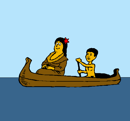 Madre e hijo en canoa