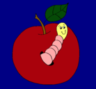 Dibujo Manzana con gusano pintado por catalina