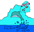 Dibujo Delfín y gaviota pintado por valeska