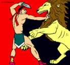 Dibujo Gladiador contra león pintado por keylaramos