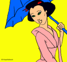 Dibujo Geisha con paraguas pintado por mimix