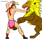 Dibujo Gladiador contra león pintado por leonardo